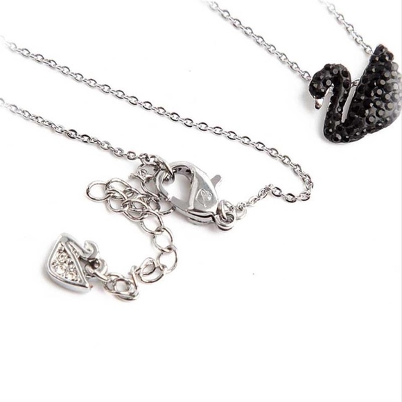 NEW Swarovski Black Crystal Swan Necklace Silver - Picture 2 of 5
